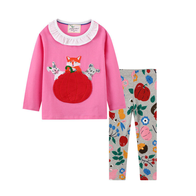   Jumping Meters New Arrival Animals Applique Cotton Girls Clothing Sets Hot Selling 2022 Kids 2 Pcs Sets Toddler Suits