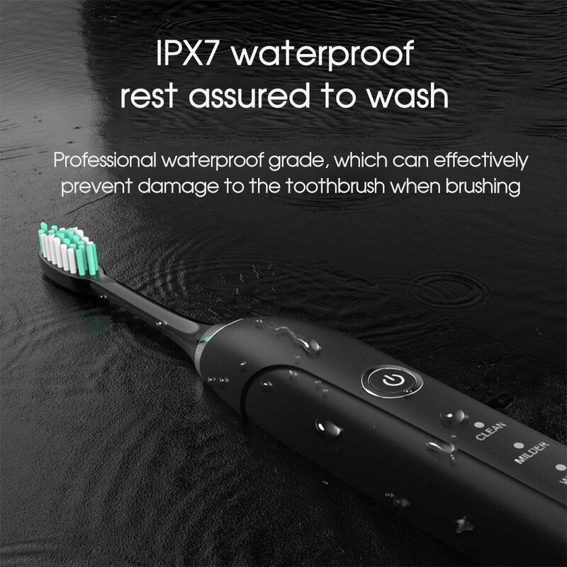 [Boi] Whitening Teeth USB Rechargeable Sonic 5 Modes IPX7 Waterproof Smart Electric Toothbrush With 4 Replacement Brushes Heads