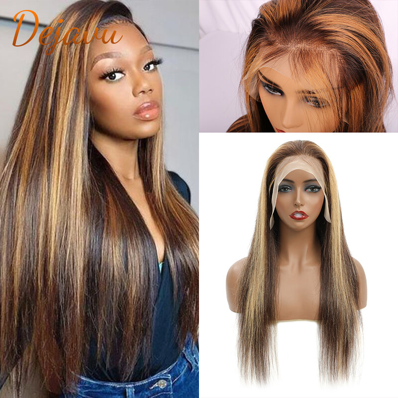 P4/27 Highlight Wig Ombre Straight Lace Front Wig 13X4 Human Hair Wigs 4X4 Honey Blonde Wig Pre Plucked Remy Hair Wigs For Women