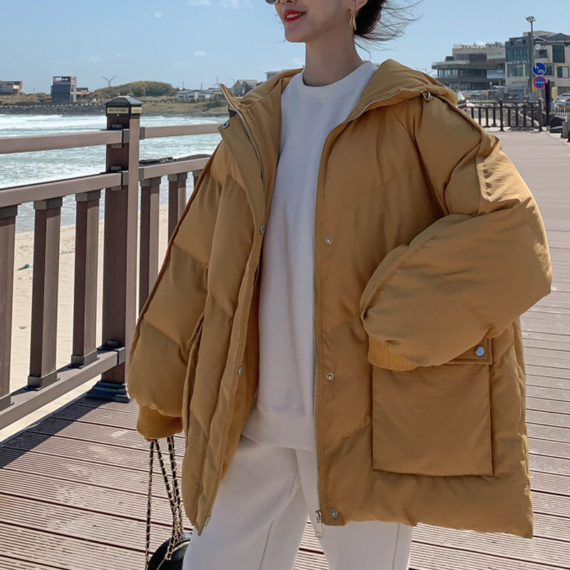 2021 coreano inverno para baixo acolchoado jaqueta feminina curto chique pão solto grosso harajuku estudante com capuz acolchoado jaqueta roupas de algodão