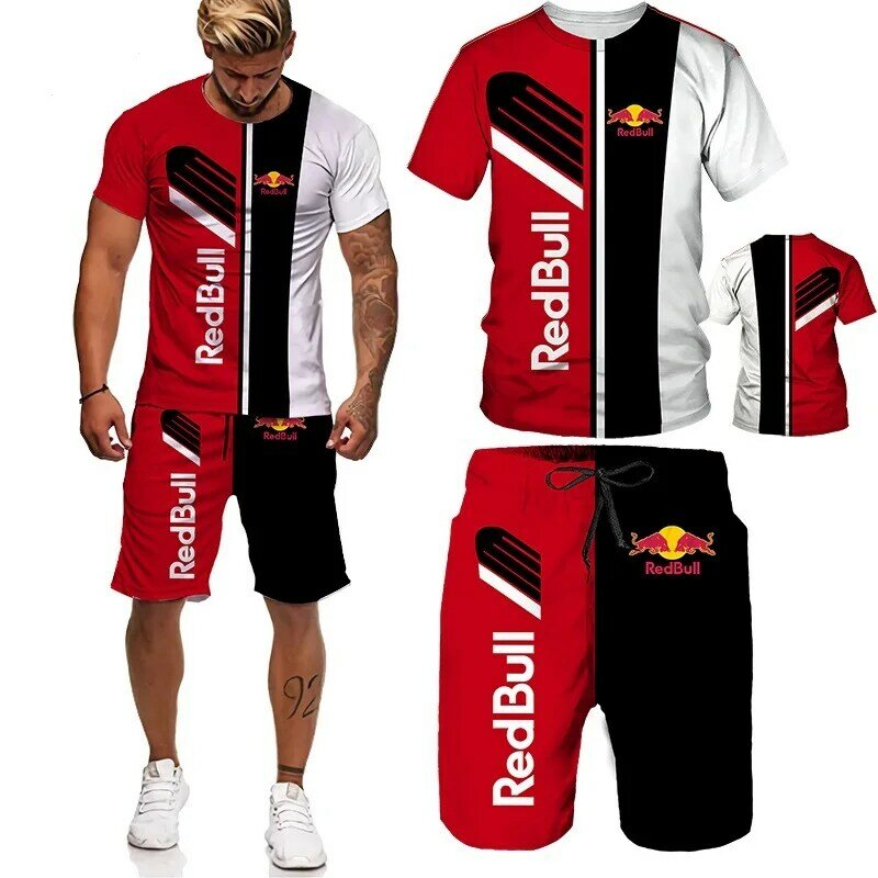 Merek Musim Panas 2021 T-shirt Pria Cetak 3D Set Celana Pendek Pakaian Olahraga Pria Pakaian Olahraga Pria Lengan Pendek V-Neck Setelan Pakaian Pria