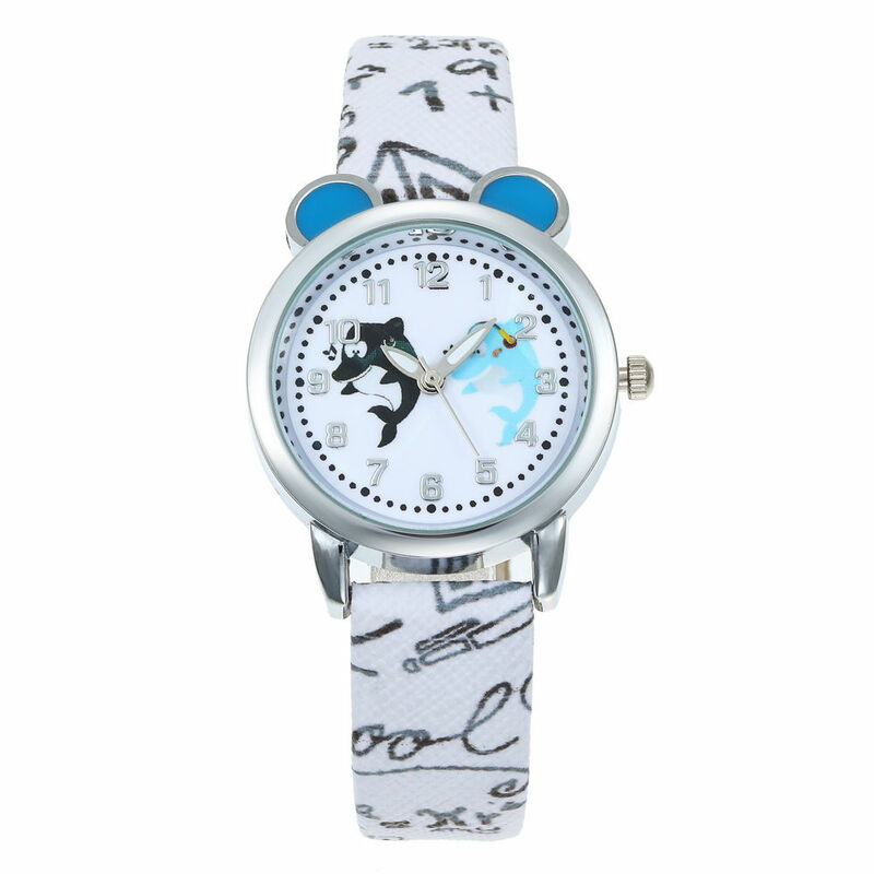 Relógio infantil estilo golfinho, relógio de pulso de cristal com desenho animado para meninas e estudantes