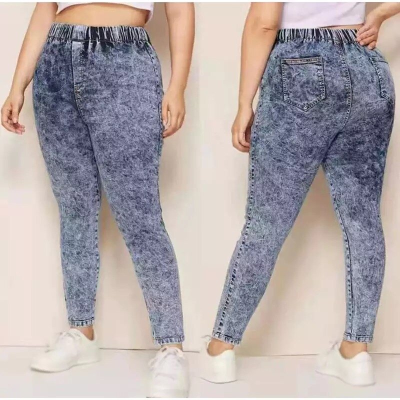 Женские повседневные джинсы с эластичной высокой талией, брюки-карандаш для снега, модные джинсовые брюки размера плюс 4XL 5XL, джинсы для мамы...