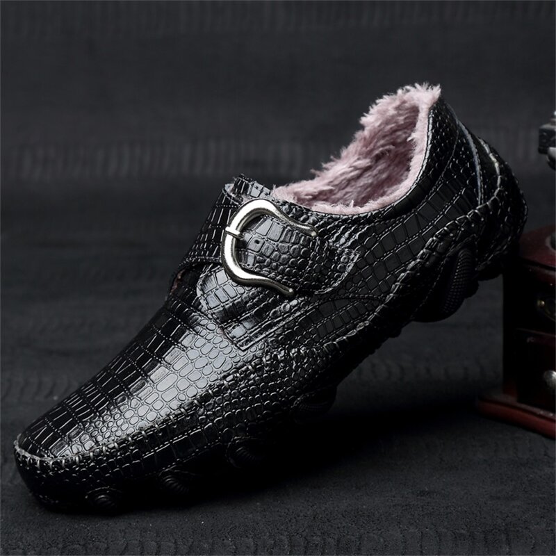 New autumn and winter octopus leather peas shoes, winter plush warm driving shoes, soft and comfortable casual leather shoes