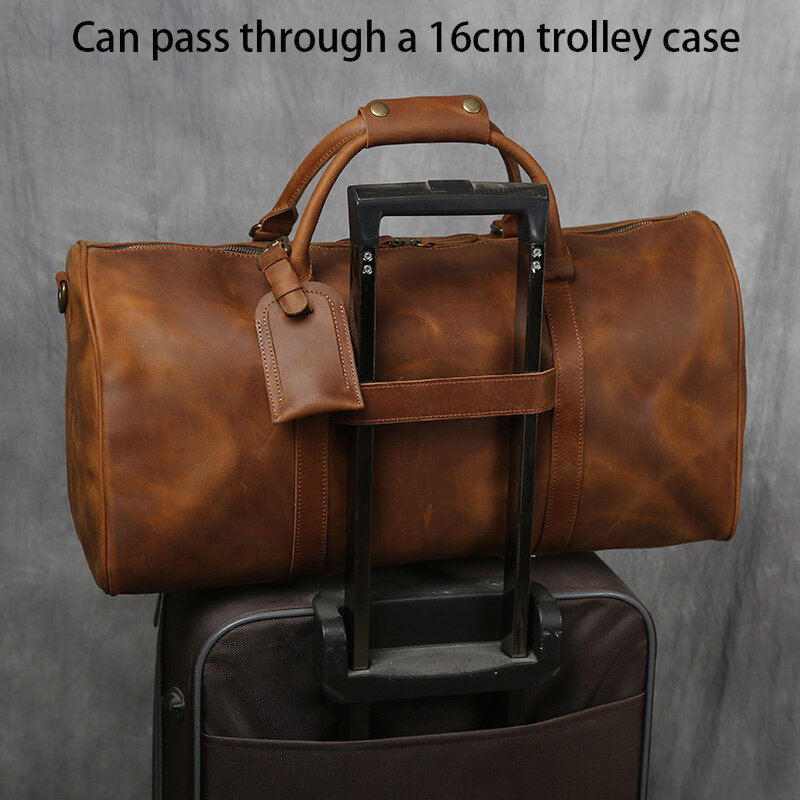 ZRCX Retro Men's Hand Luggage Bag Travel Bag Geunine Leather Large Capacity Single Shoulder Messenger For 15 Inch Laptop