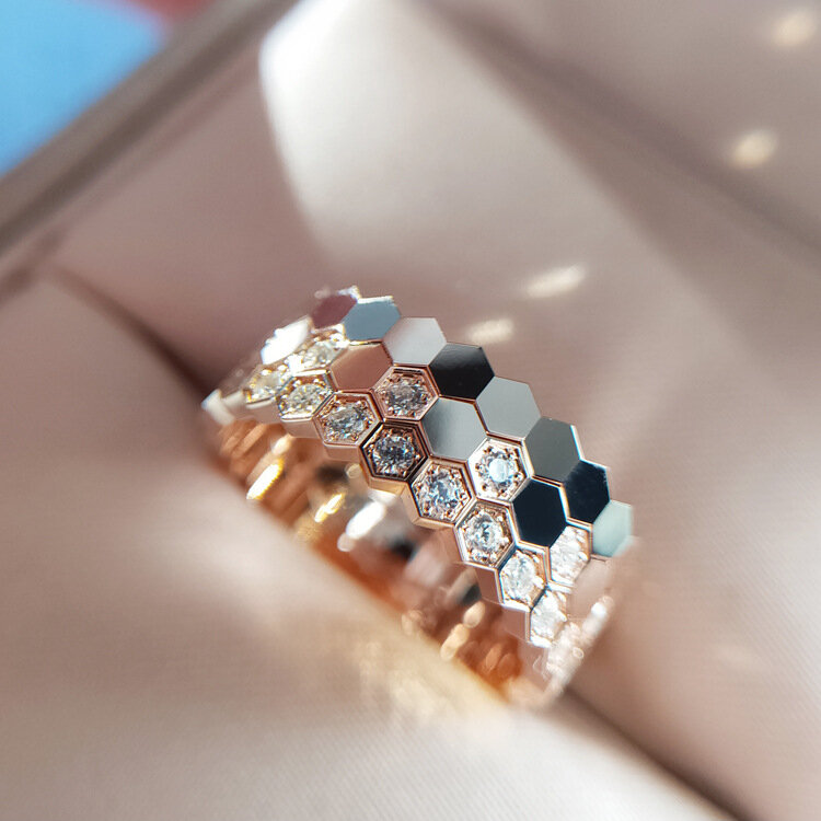 Requintado polígono beehive anel moda simples branco zircônia cúbica cocktail feminino anel de casamento nupcial jóias presentes do amante