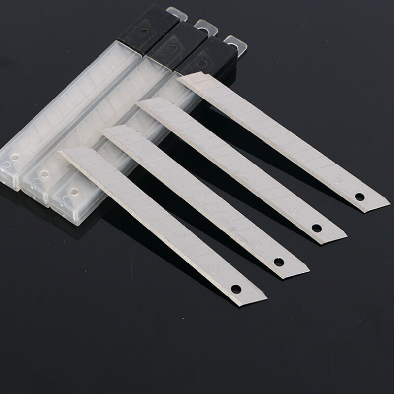 10 개/대 유틸리티 나이프 블레이드 9mm 스테인레스 스틸 스냅인 편지 커터 오프너 플라스틱 Replacem