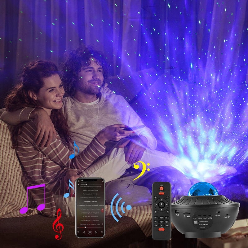 21โหมด USB อัพเกรด LED Star Night Light Wave Bluetooth-ใช้งานร่วมกับเพลงรีโมทคอนโทรลจับเวลา Galaxy โปรเจคเตอร์