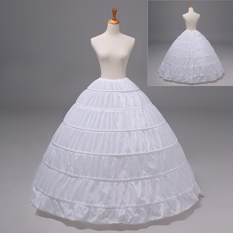 Jupe Crinoline blanche pour mariée, jupon, sous-vêtements, robe de bal, 1 couche, 6 cerceaux, en Stock, 12003