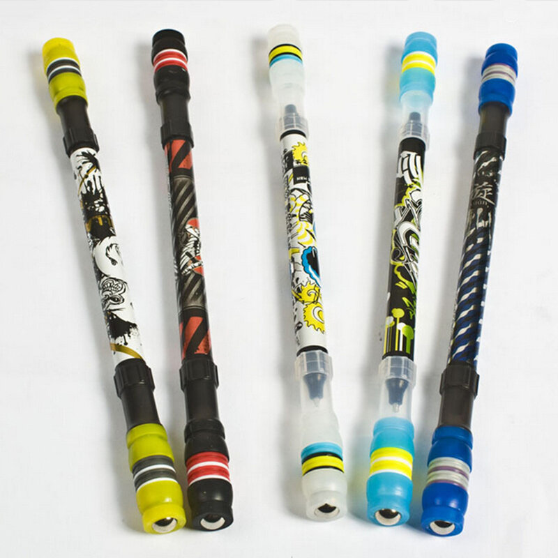 2PCSNon Slip Coated Rolling  Cool   Rotating Gaming Ballpoint  Blue Ink Refill Matting Finger Playing