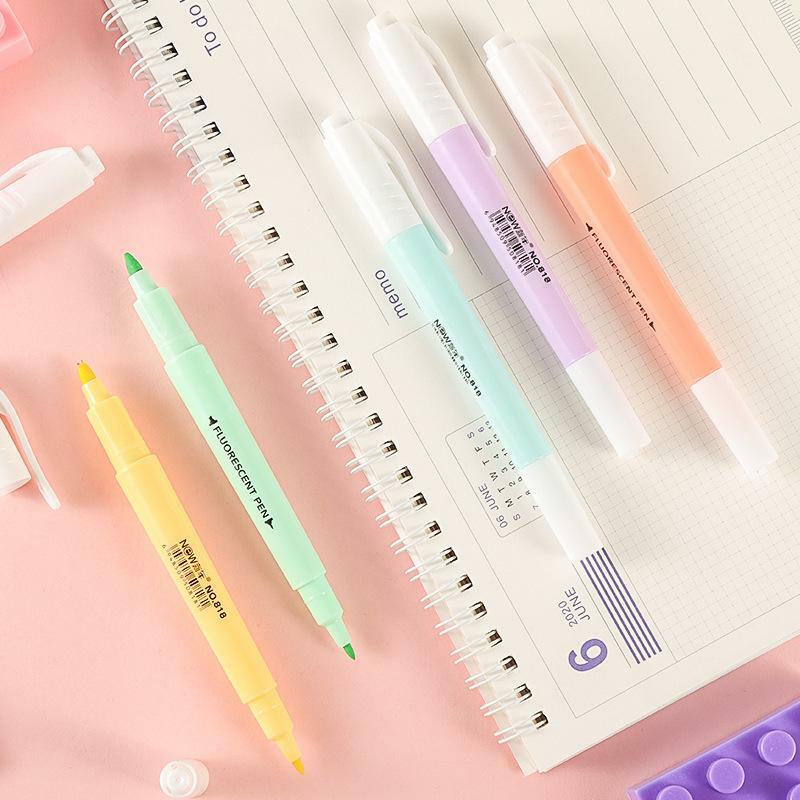 6 pçs conjunto de cabeça dupla fluorescente highlighter caneta marcador pastel desenho caneta estudante escola material de escritório papelaria highlighter