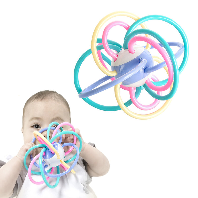 0-12 monate Neugeborenen Baby Entwicklung Ball Sicher Weiche Zahnen Spielzeug Kunststoff Hand Glocke Frühe Pädagogische Rassel Beißring Baby spielzeug
