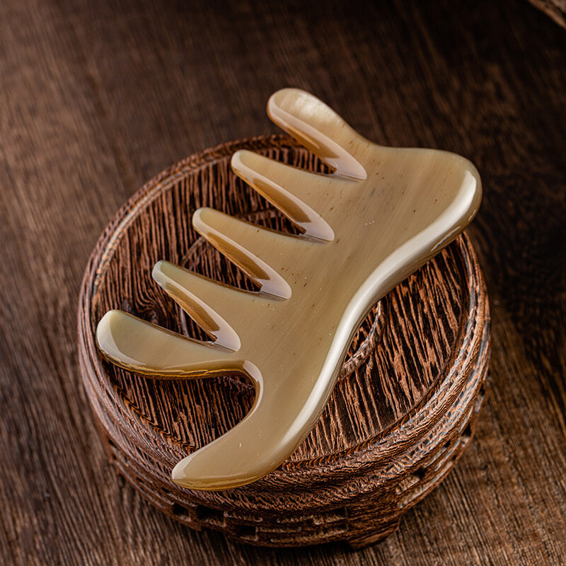 Natural Yak Horn Wide Tooth Comb Head Meridian Scalp Massage Comb Facial Eye Skin Care Acupuncture Gua Sha Spa Beauty Tool