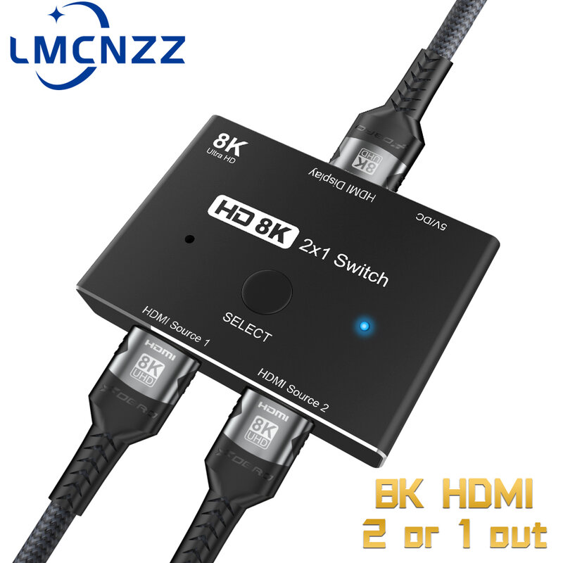 Adaptador de Divisor HDMI 2.1, 2 em 1 Saída, Ultra Alta Velocidade, 48Gbps, 8K @ 60Hz, 4K @ 120Hz, Xiaomi, PS5, HDTV, Switch