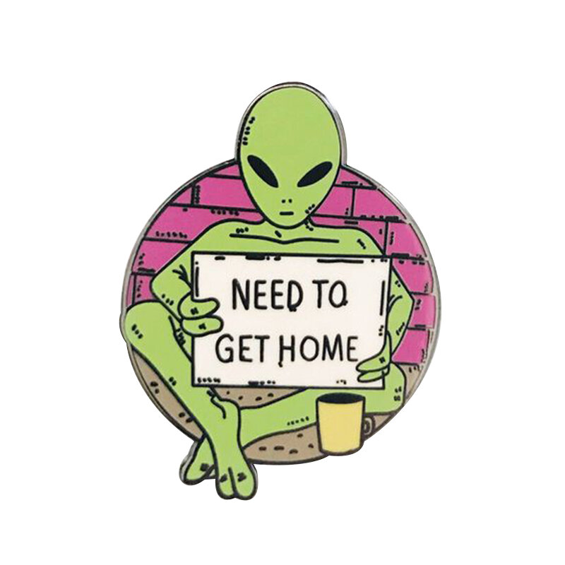 Broche de espacio de Alien verde necesita llegar a casa, alfiler de esmalte misterioso OVNI, joyería de astronomía, regalo de werrlust, novedad