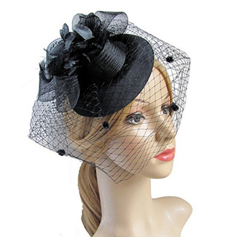 Sombrero de malla plegable para mujer, sombrero con Clip para el pelo, con plumas, para fiesta, artesanal, DIY, para adultos