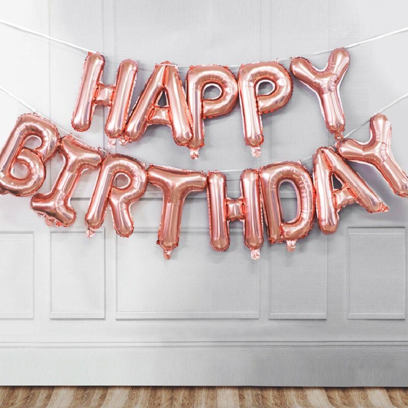Ballons décoratifs pour anniversaire, 16 pouces, or Rose, ensemble de Ballons joyeux anniversaire en aluminium, fournitures de fête pour enfants