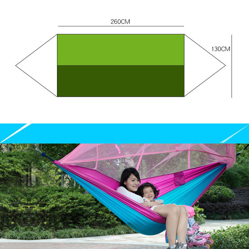 1-2 Person Portable Outdoor Camping Hammock with Mosquito Net High Strength Parachute Fabric Hanging  Sleeping Swing