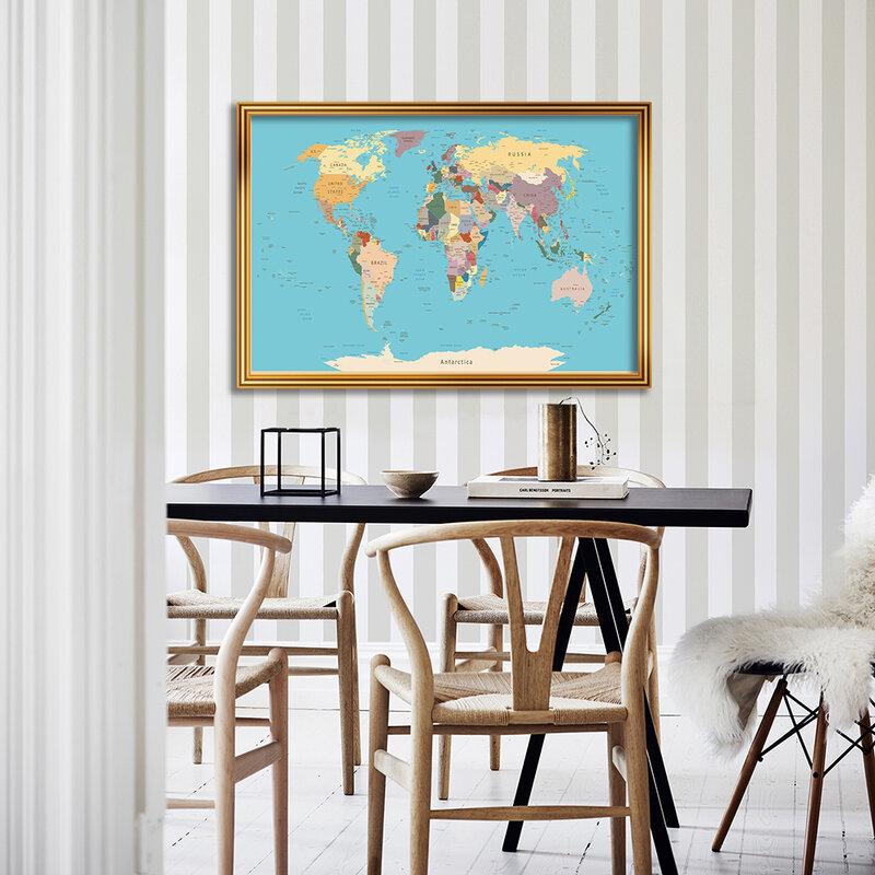 Toile décorative de la carte politique du monde, affiche artistique murale, fournitures scolaires pour enfants, décoration de salon et de maison, 84x59cm