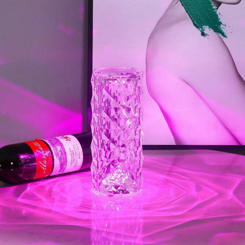 Lámpara de cristal de sombra de luz rosa, luz LED de noche romántica de diamante, USB táctil que cambia de Color, luz de mesa de dormitorio, regalo de Navidad