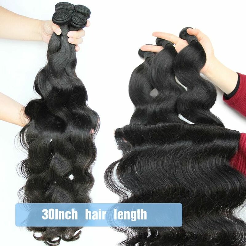 Allrun Human Hair Bundles With Frontal Body Wave Bundle With Closure Peruvian Hair Weave Bundles With Frontal Non-remy 32 34
