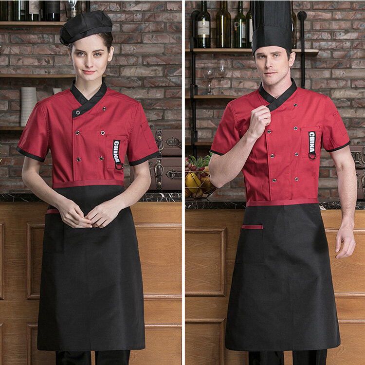 ขายส่ง Unisex ร้านอาหารเครื่องแบบเบเกอรี่อาหารบริการแขนสั้น Breathable คู่ใหม่ Chef Uniform เสื้อผ้าทำอาหาร