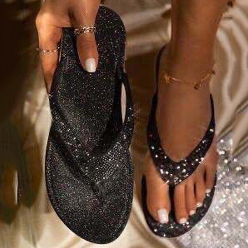Frauen Flip Flop Hausschuhe Slides Bling Strass Damen Schuhe Casual Sommer Flache Weibliche Kristall Glitter Frau Plus Größe 2020