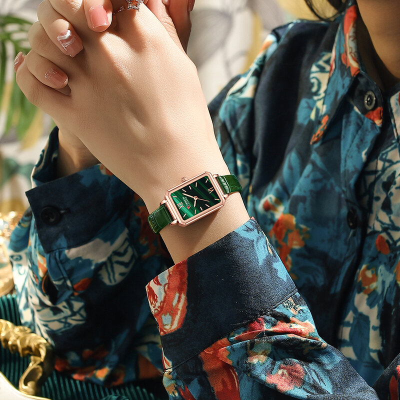 Curren-relógio de quartzo elegante feminino, relógio quadrado simples de marca da moda com pulseira e berloque, 9082