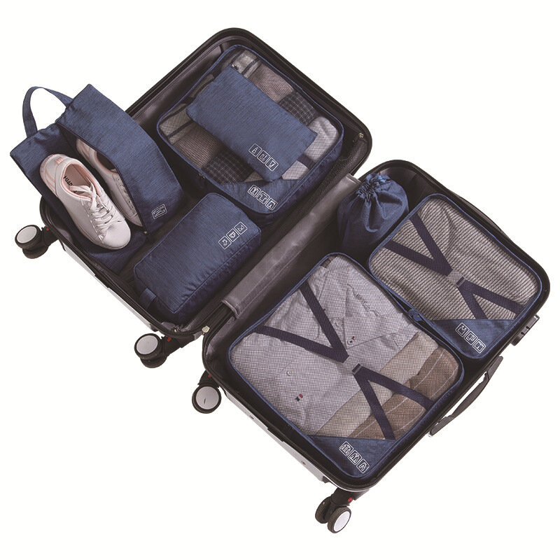 Organizador de viaje para equipaje, bolsa de malla impermeable para almacenamiento de ropa, Cubo de embalaje, accesorios de viaje, 7 unids/set por juego