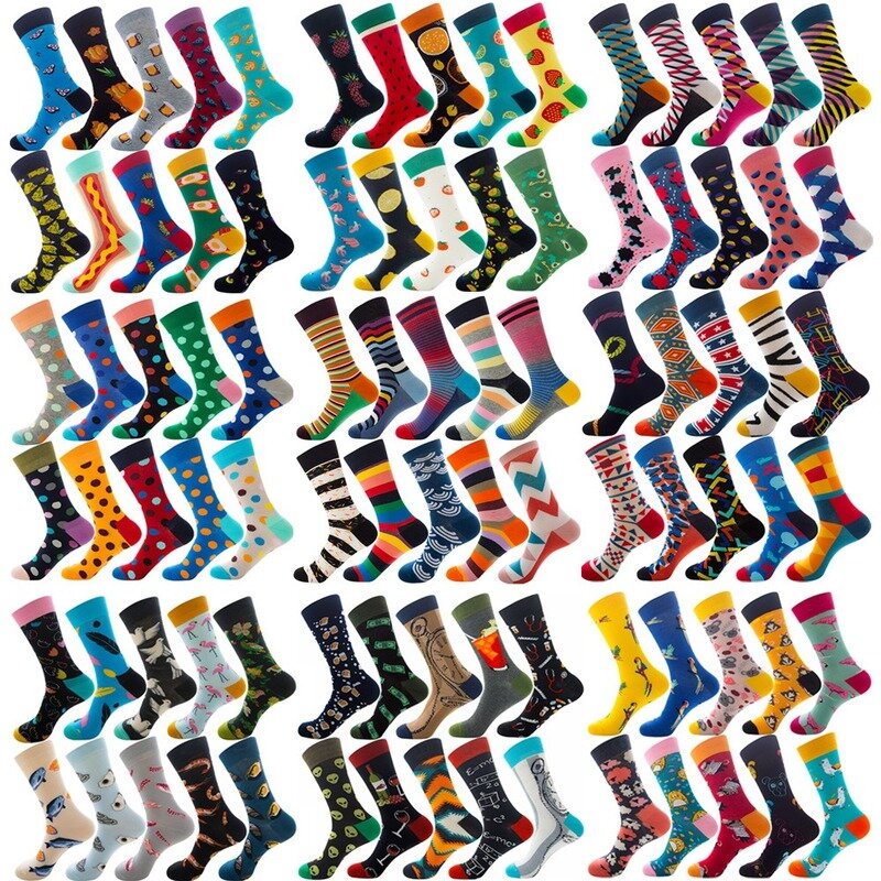 Мужские носки в стиле хип-хоп, 38 видов, 10 пар, забавные носки с вырезом, носки средней длины, с изображением фруктов, животных, пищевых продукт...