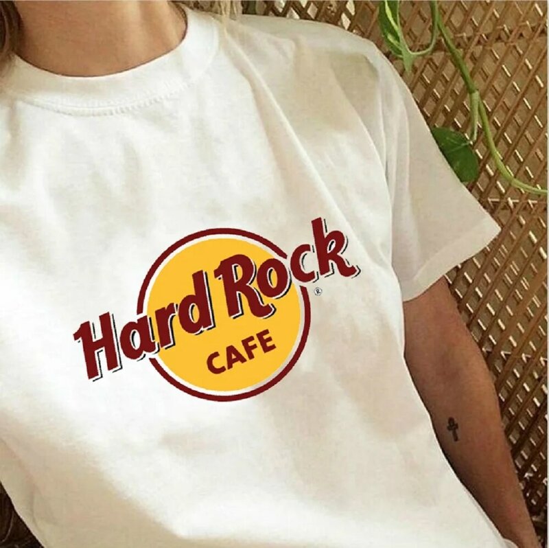 Summer Hard Rock Cafe Letter Print T Shirt Women's Grunge Aesthetic Short Sleeve Casual Kawaii Harajuku Tops Tees