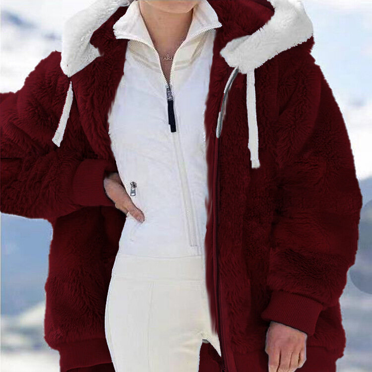 Sudadera con capucha y cremallera de felpa para mujer, chaqueta cálida de manga larga, holgada, de Color sólido, para otoño e invierno, talla XL S ---- 5xl