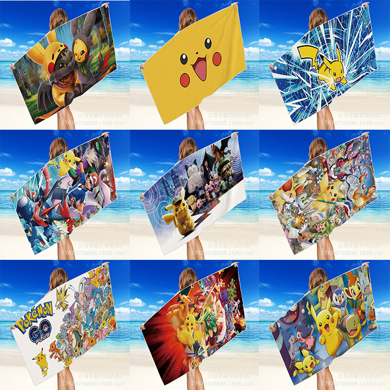 TAKARA TOMY-Toalla de terciopelo Reversible de secado rápido, toalla de felpa portátil multifuncional, toalla cuadrada de playa, Pikachu