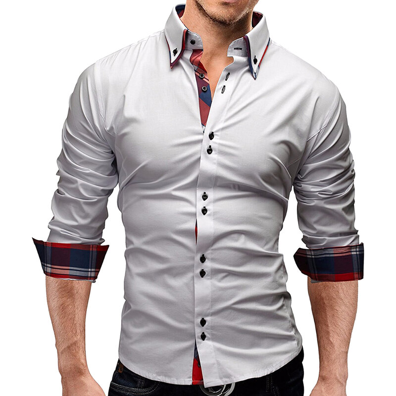 남성 긴팔 셔츠 격자 무늬 셔츠 솔리드 컬러 셔츠 남성 비즈니스 캐주얼 의류