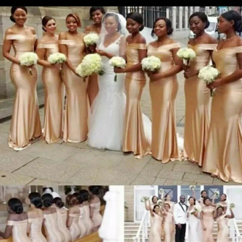 Золотые платья подружек невесты с юбкой-годе, с открытыми плечами, без рукавов, на молнии, свадебные гостевые платья, черное платье для подружки невесты