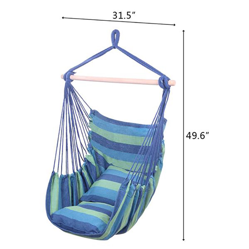 Синее подвесное кресло-гамак из хлопчатобумажной холщовой ткани с подушками в скандинавском стиле