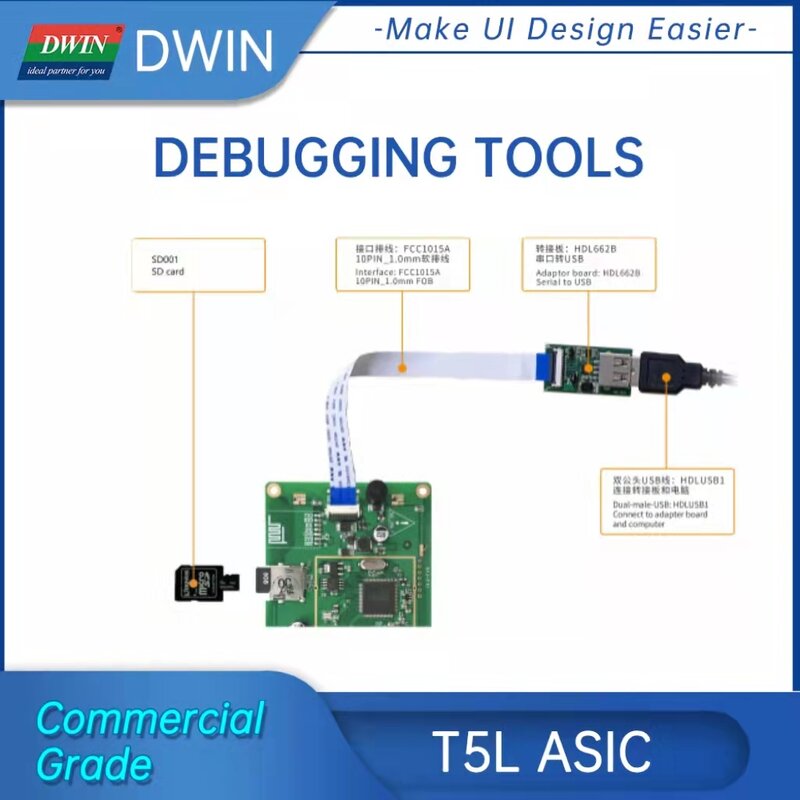 Dwin 5.0 Polegada tft lcd módulo de exibição uart interface serial inteligente lcm 800*480 hmi tela colorida painel toque inteligente módulo