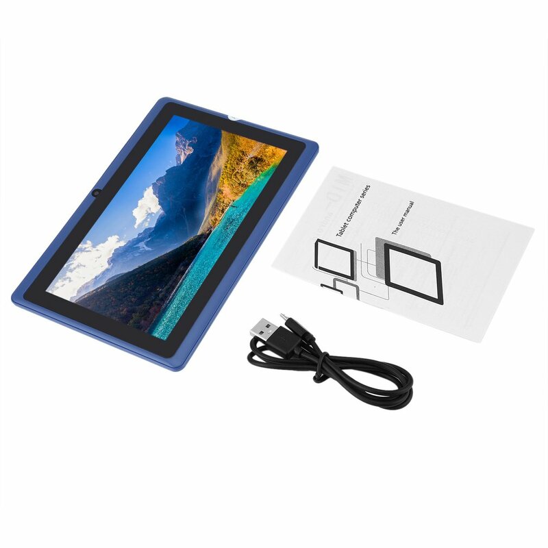 Tableta Q88 de 7 pulgadas reacondicionada, cuatro núcleos, Wifi, fuente de alimentación USB de siete pulgadas, 512MB + 4GB, duradera, práctica, azul