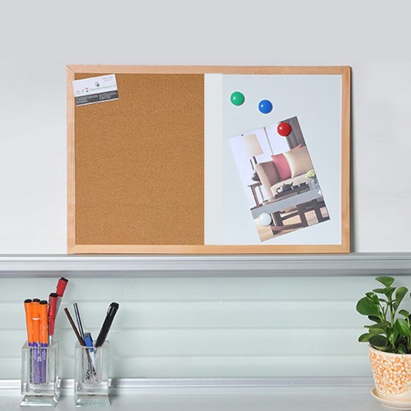 Message Cork Board Wood Frame Whiteboard Drawing Combination Magnetic Boards 