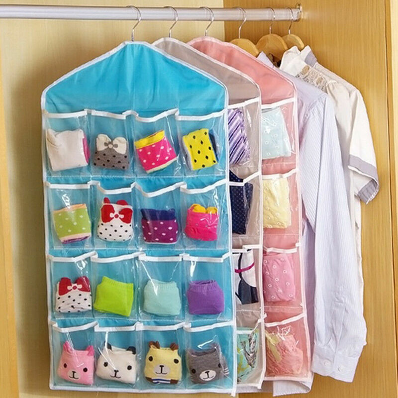 16 Zakken Sokken Beha Ondergoed Opknoping Organizer Tidy Rack Hanger Opslag Deur Zak Voor Badkamer Woonkamer Huishoudelijke Diversen