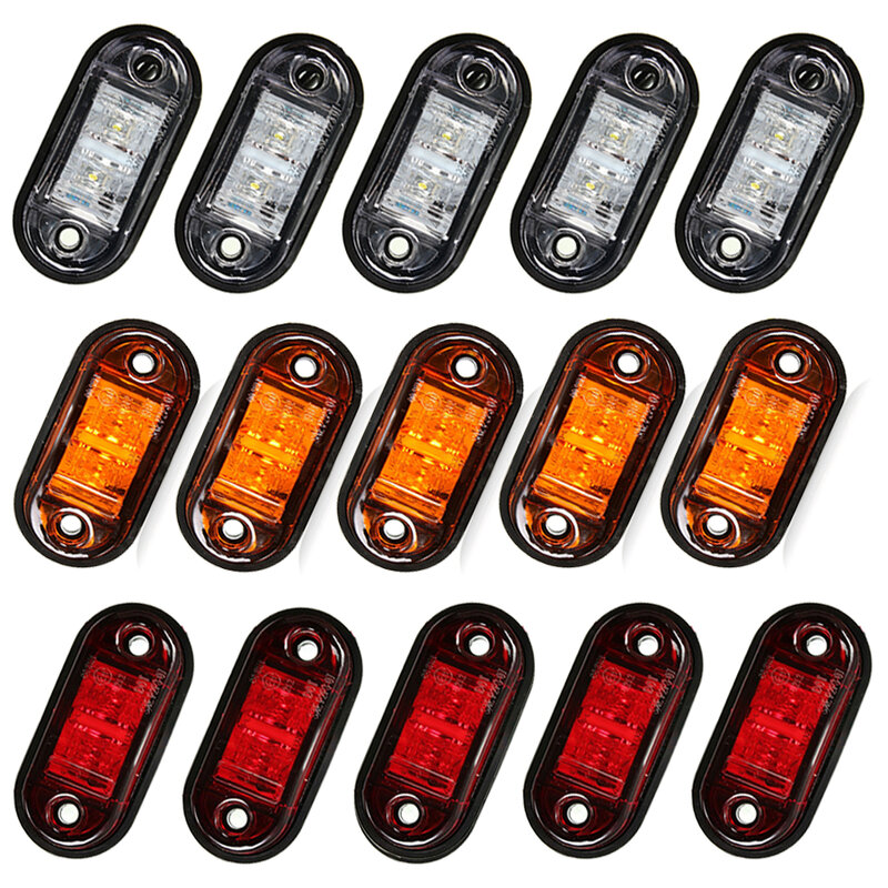 Diodo de luz LED de advertencia Ovalada para remolque, lámpara de indicador lateral de 12V y 24V, color naranja, blanco y rojo, accesorio para camión, 10 Uds.