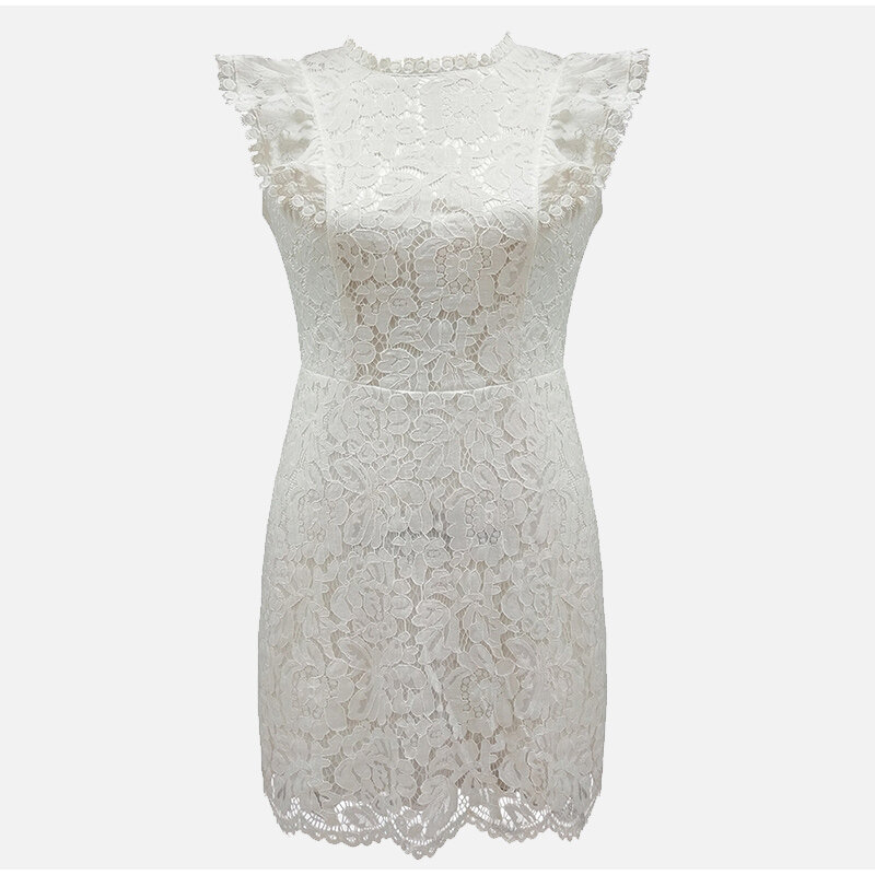 Suknie wieczorowe dla kobiet biała sukienka 2020 elegancka bandaż bez rękawów Ruffles kwiatowy wzór w stylu Vintage Sexy Hollow koronkowe sukienki Mini