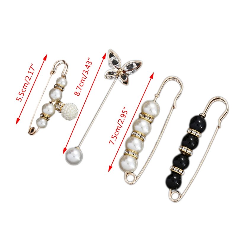 Alfileres de seguridad de perla de imitación, joyería de diamantes de imitación, broche, pinzas para chal, decoración, L41B