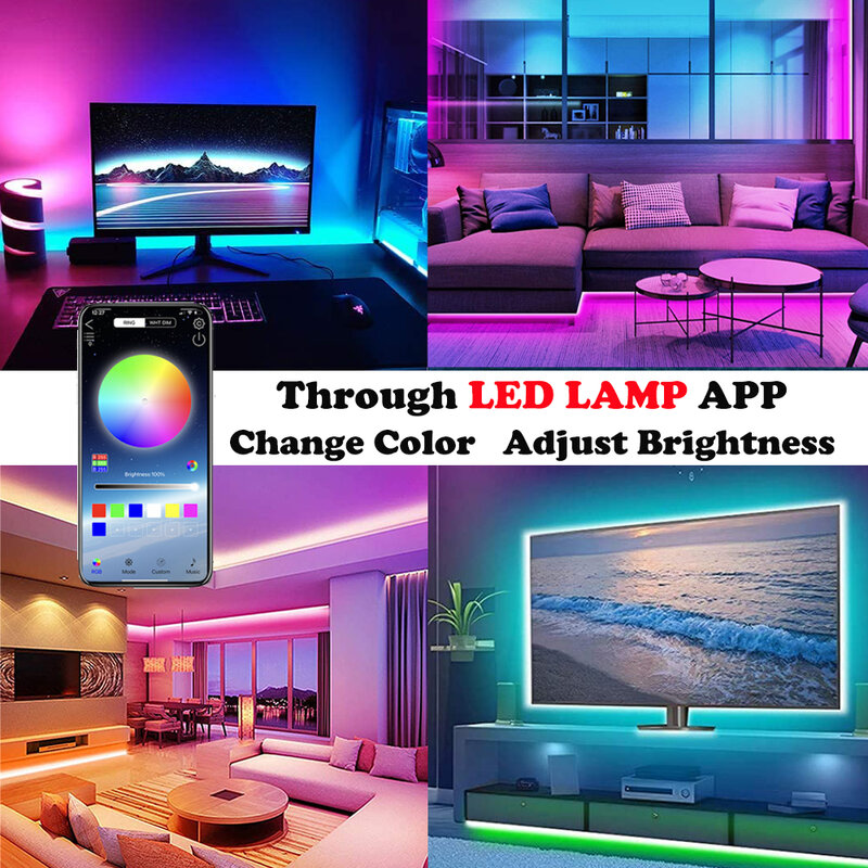 Tiras de luz LED con Control por aplicación Bluetooth, 5050 RGB, 5V, USB, decoración Flexible, lámpara de luz de fondo, cadena luminosa para TV y PC