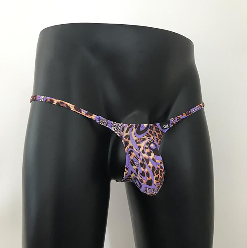 2020 Hot Men Leopard erotic G strings Underwear Print Ice Silk Gay Adult sexy Butt Hip Naked  Pouch Thong T pants