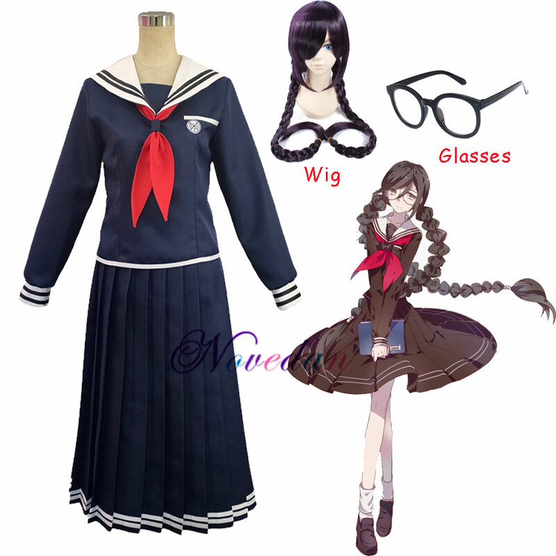 Anime Danganronpa Dangan-Ronpa 2 Toko Fukawa Cosplay Kostuum School Uniform Kostuum Met Pruik Bril