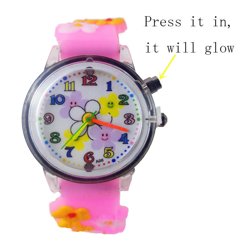 Crianças relógios 4 estilos diferentes de pulseira de silicone relógios luminosos para meninas meninos aprendendo relógio de tempo para crianças 2-9 anos de idade