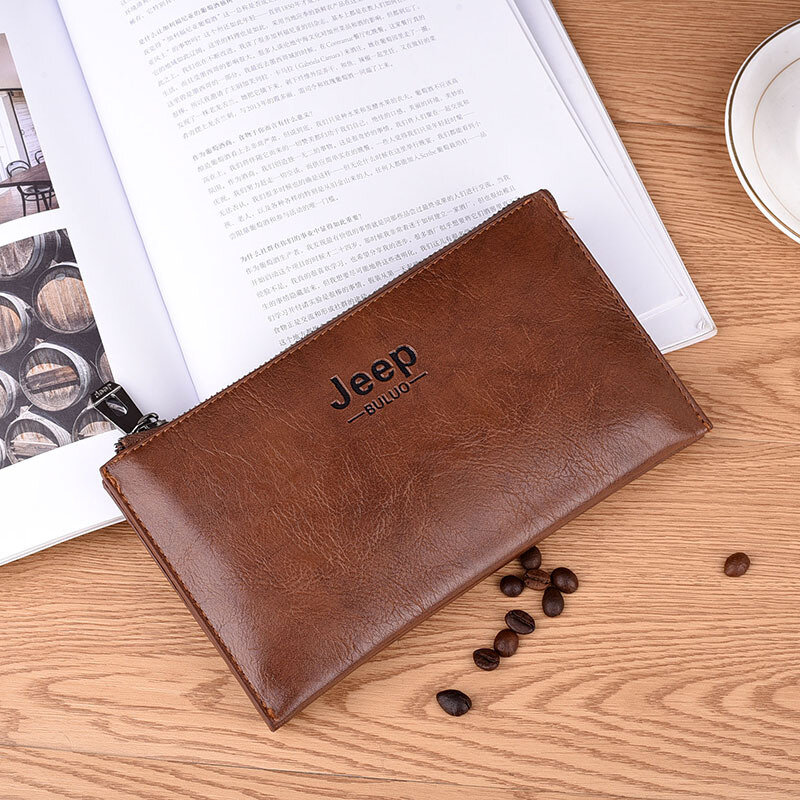 Simple men's hand grip bag Pu solid color long zipper wallet large capacity mobile phone bag Europe fashion 2020 NEW
