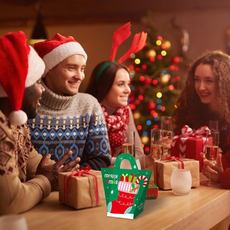 10Pcs Merry Christmas ถุงกระดาษรักษากระเป๋า Candy กล่องกล่องคุกกี้ของขวัญกล่องสำหรับของขวัญ Elk Snowman Santa Claus home Decorat