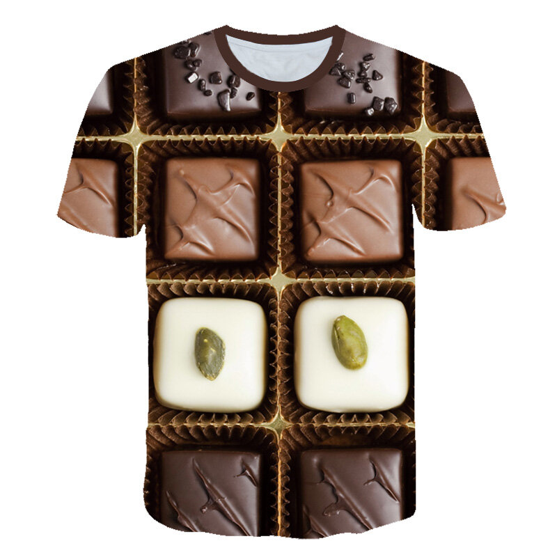 T-shirt manches courtes col rond homme femme, estival et humoristique, avec Design en 3D, chocolat/bonbons, créatif, grande taille, 2021